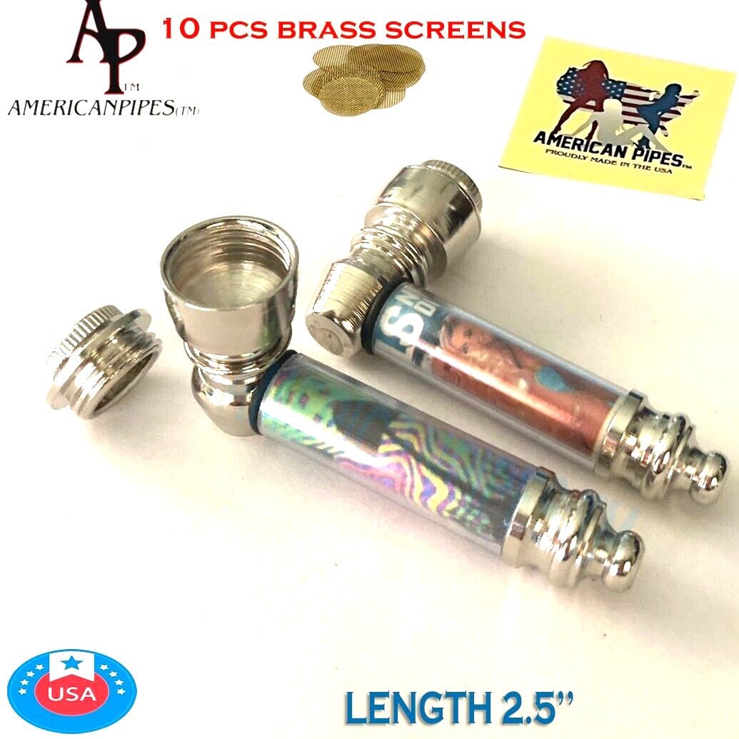 Americanpipes™️ random decoration 2 PC metal Smoking Pipe w 10 brass screen