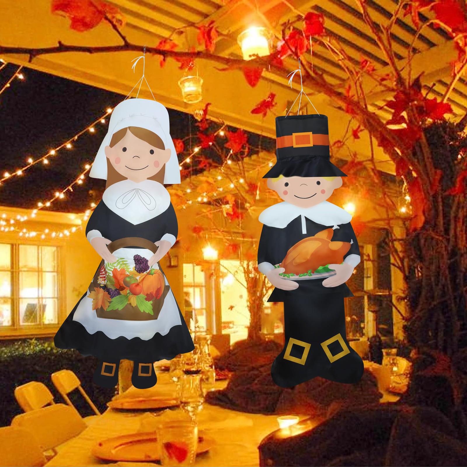 2PCS Fall Thanksgiving Windsocks 3.9 inches x inches, Multicolor