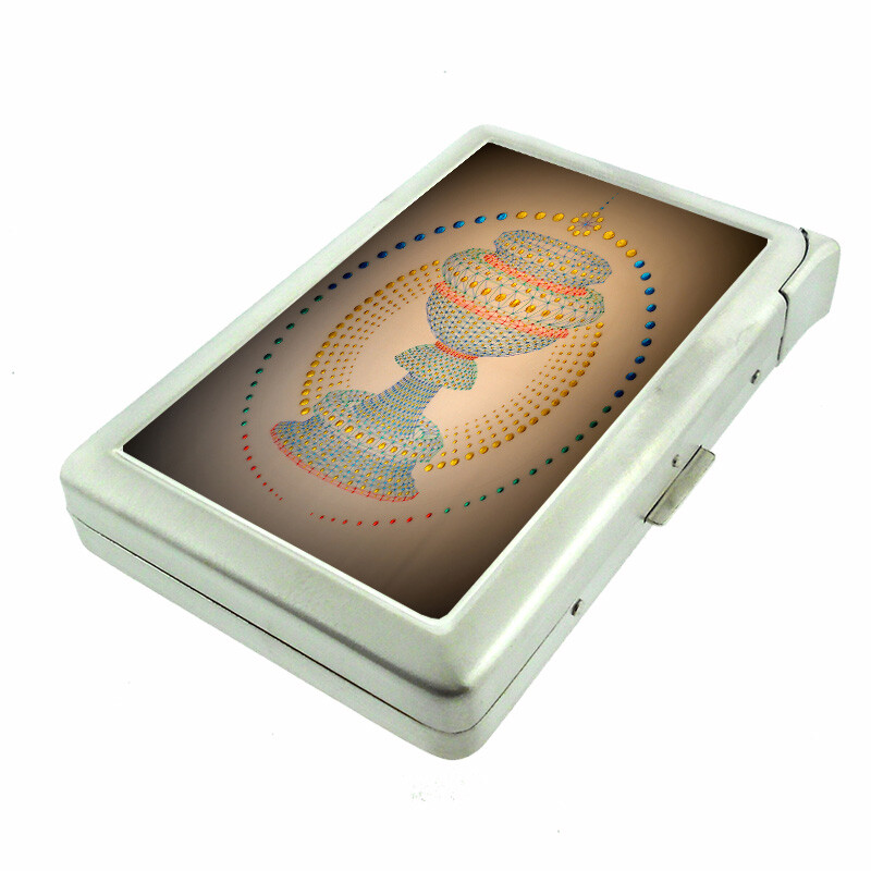 Abstract Art Em20 100’s Size Cigarette Case with Built in Lighter Metal Wallet