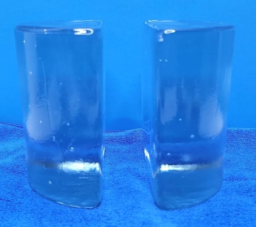 Vintage Blenko Clear Glass Bookends Heavy Half Moon Modernist Ice Block MCM.