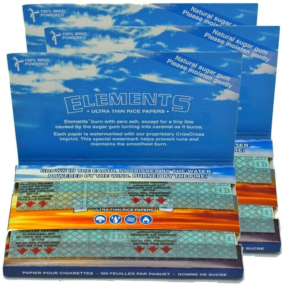 3 Pack Elements Ultra Thin Rice Single Wide Cigarette Paper 300 Leaves 8311