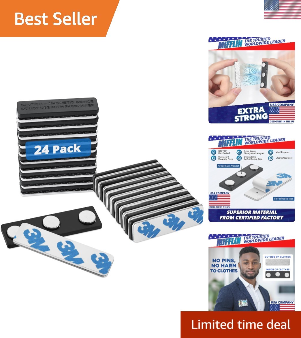 Extra-Strong 1.75 x 0.5 Name Tag Magnets – 24 Pack Without Clothing Damage
