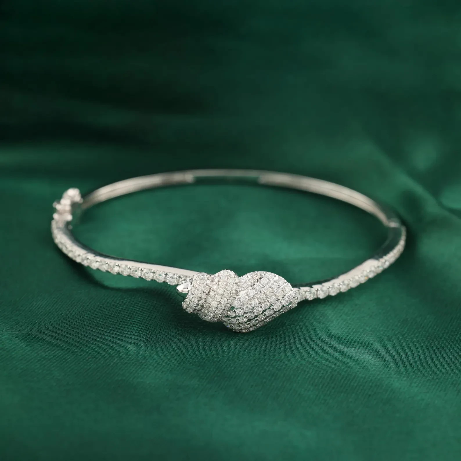 Wedding Diamond Knot Bangle Bracelet In 14K White Gold Over Gift For Her Sz 7.5″