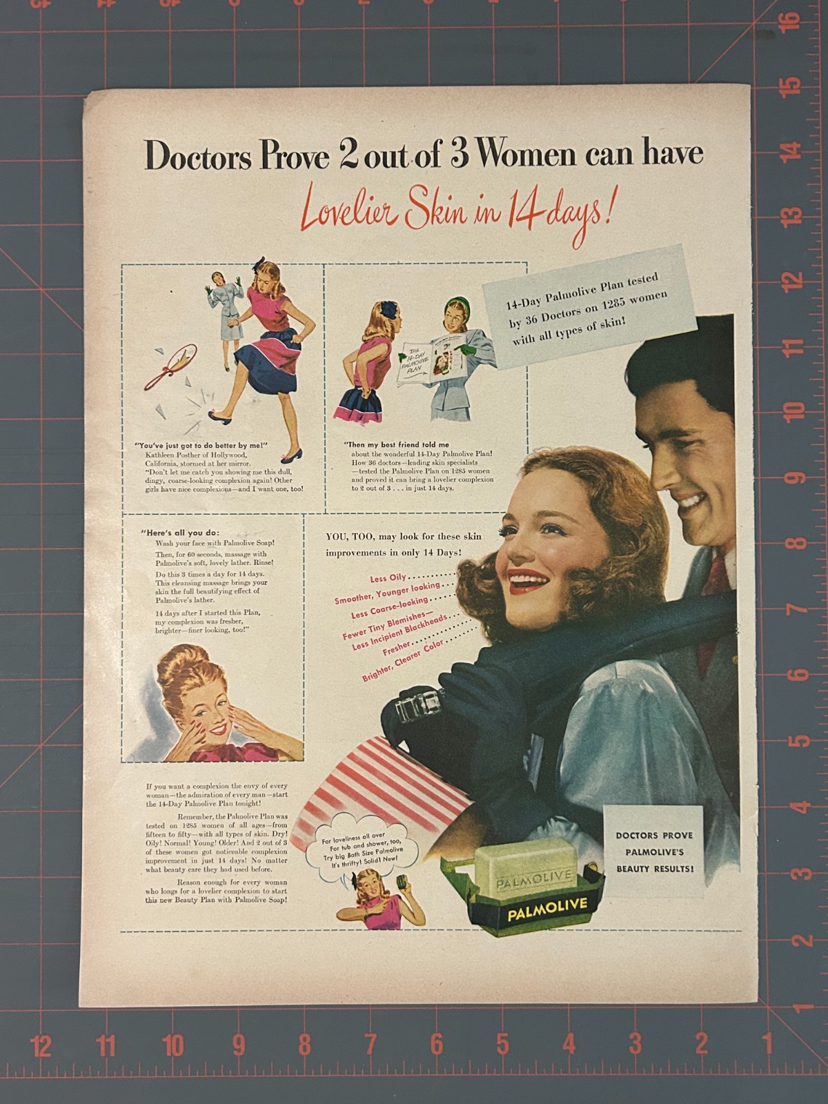 1946 Vintage Palmolive Soap Lovlier Skin In 14 Days Doctor Proven Print Ad P2