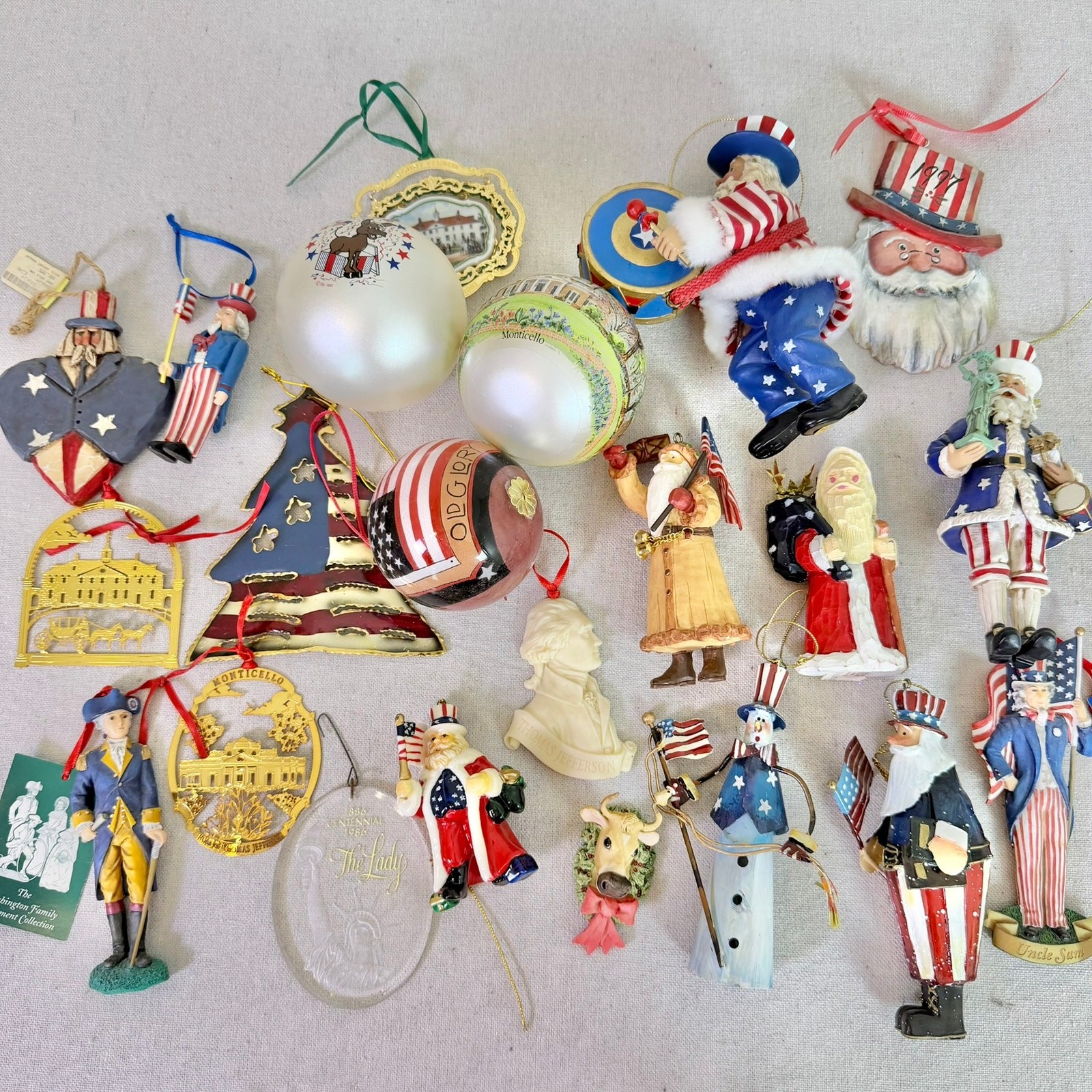 Vintage Patriotic Christmas Ornament Lof of 22 Americana Uncle Sam Presidents