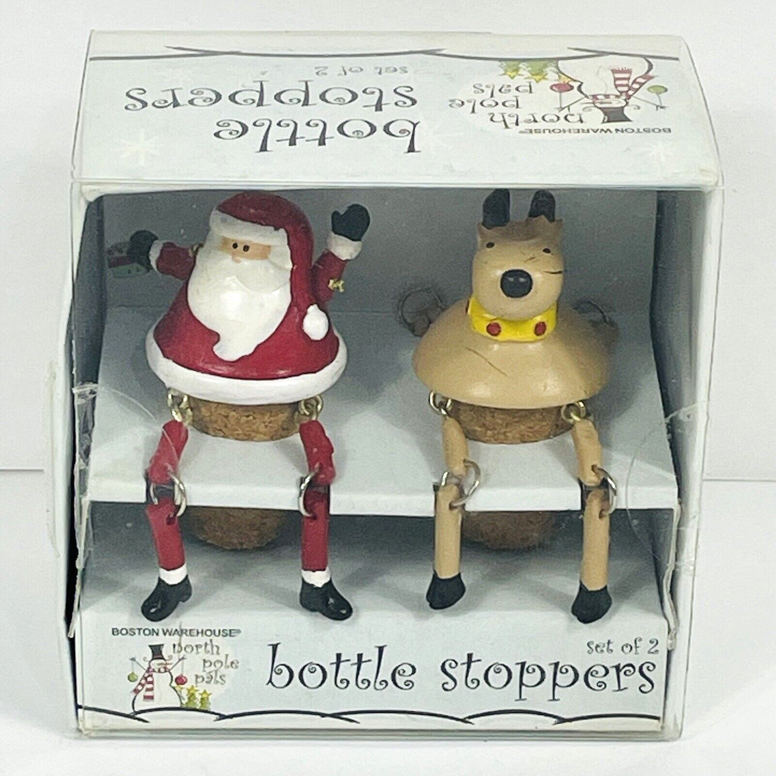 North Pole Pals Bottle Stopper Set/2 #85602 Christmas Santa and Reindeer 2002