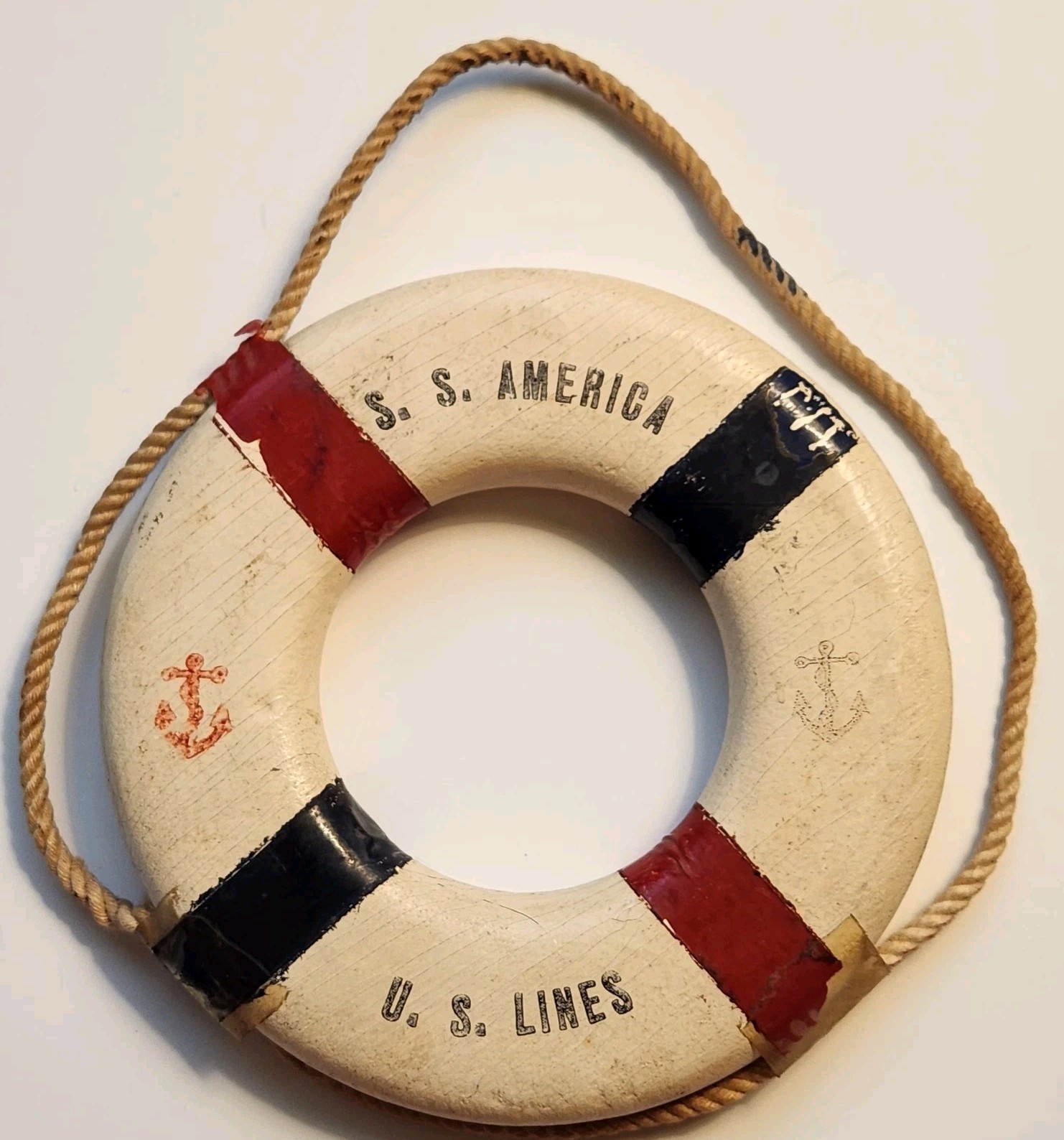 Vintage S.S. America Life Preserver Ring U.S. Lines Cruise Liner 4″