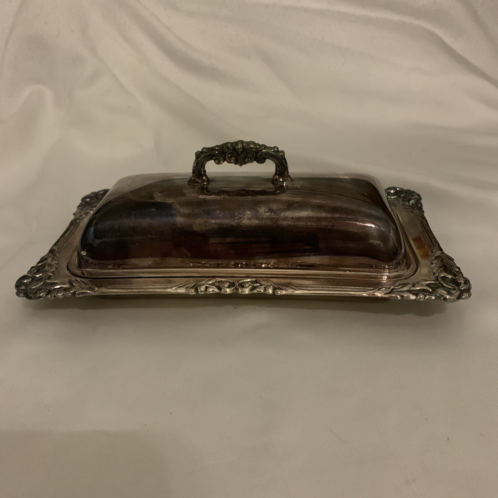 Vintage Crescent Silverplate Butter Dish W/ Glass Insert