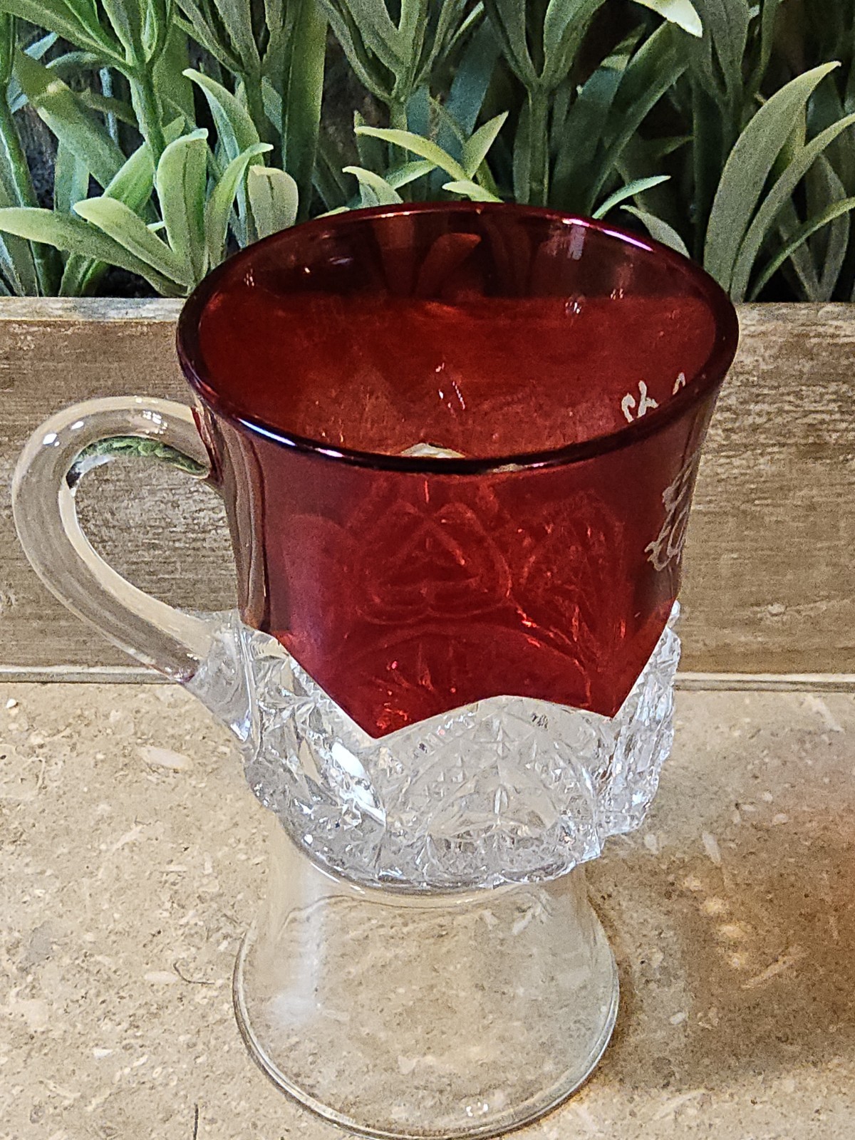 Ruby Flash Glass, Ruby ELLA Souvenir Mug , custom-etched 1890s era