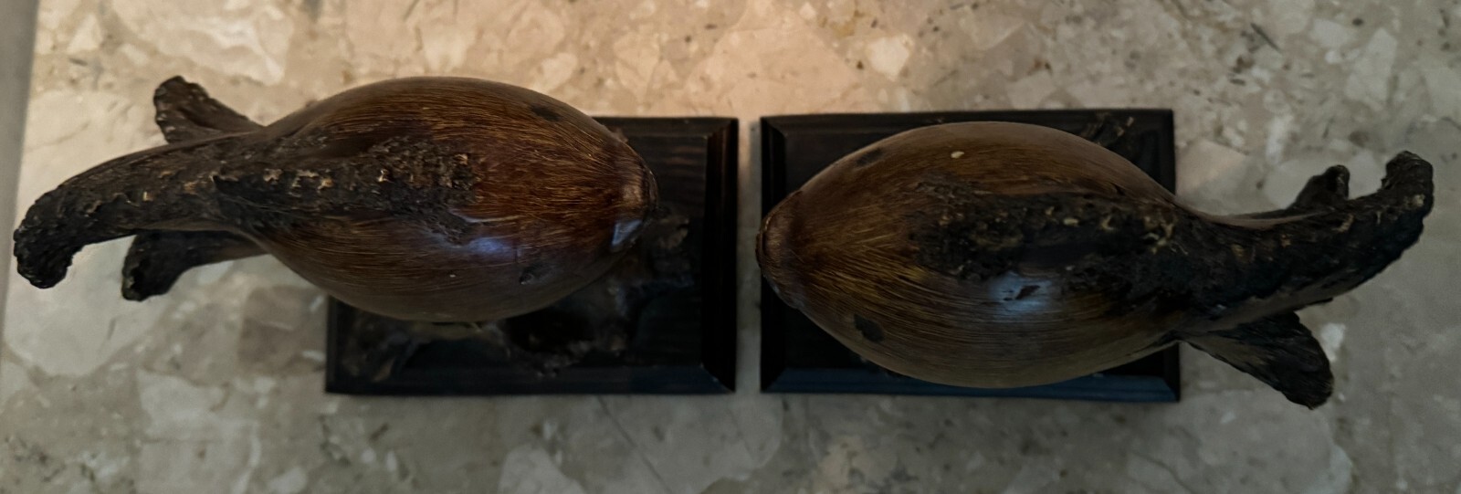 2 Large Fish Figurines Bookends exotic resin burled Wood 6×3.5×7