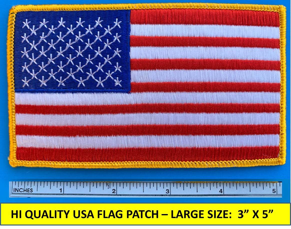 LARGE USA AMERICAN FLAG EMBROIDERED PATCH SEW-ON IRON-ON GOLD BORDER (3″X5″)