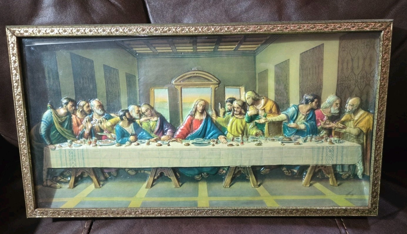 Art Deco Last Supper Framed 3D Print Picture Jesus & Disciples 15″L x 1″W X 8″H