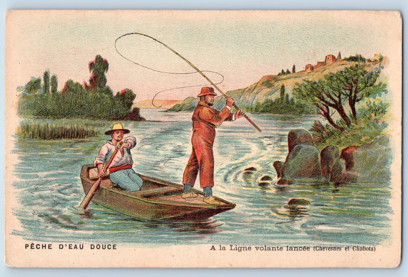 France Postcard Freshwater Fishing (Chub and Sculpins) c1920’s Antique WW1
