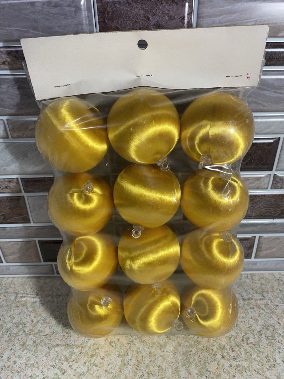 12 Vintage Satin Christmas Ornaments Gold 2″ Merri-Craft USA New