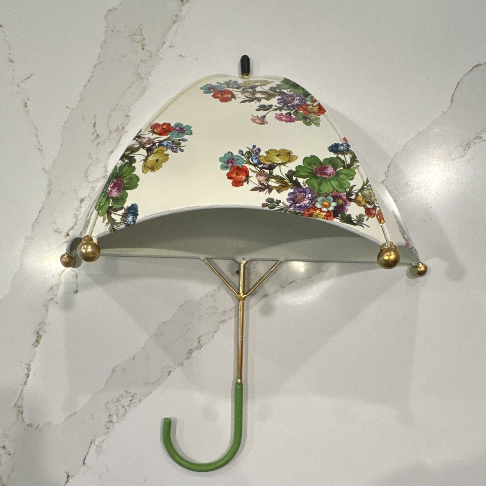 MacKenzie-Childs Floral Umbrella Wall Hook Hanger, Metal, Multicolor Green