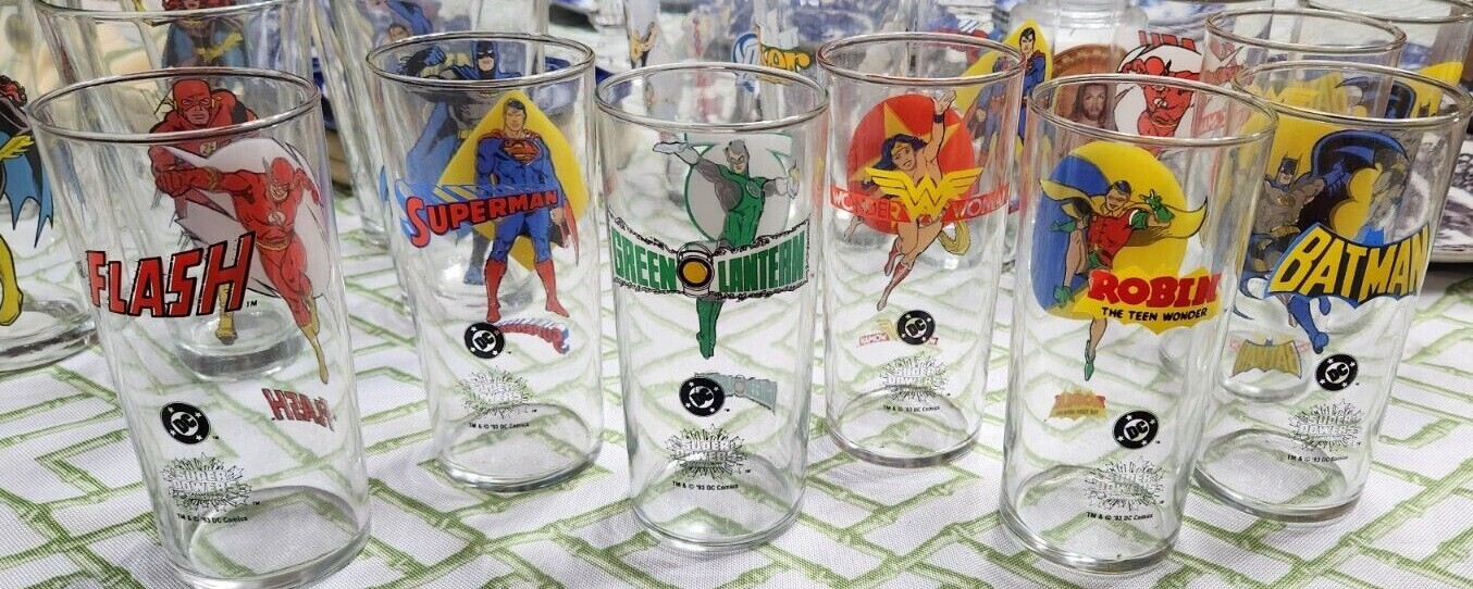 SUPER POWER DC COMIC SUPERMAN BATMAN ROBIN WONDER WOMAN GREEN LANTERN 16OZ GLASS