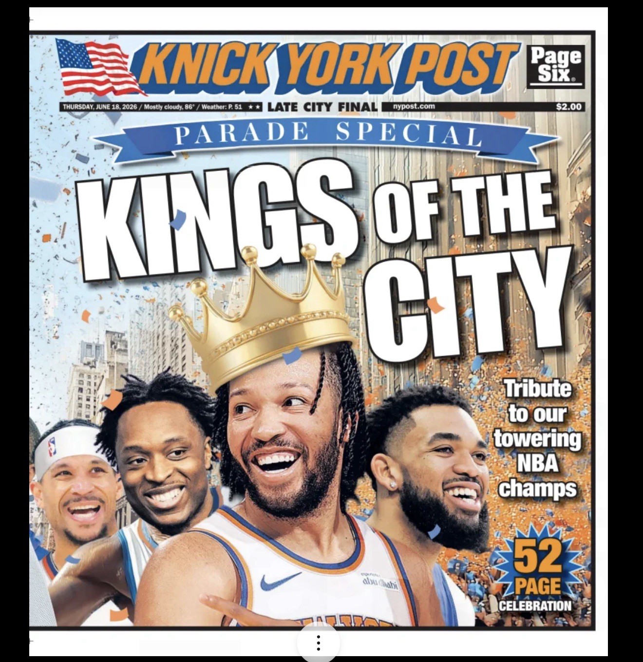 KNICK YORK POST PARADE SPECIAL NEW YORK POST NY KNICKS 6/18/2026