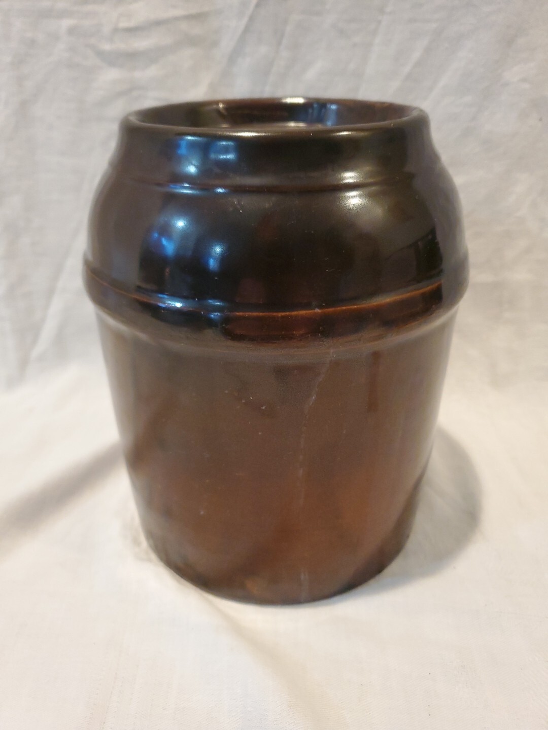 Antique Peoria Pottery Brown Crock Storage Jar 8 1/4″ Tall No Lid