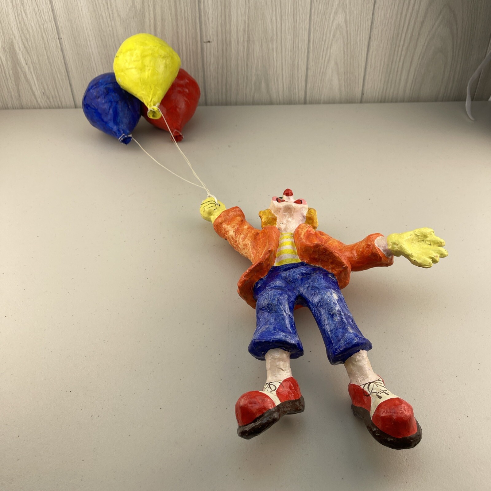 Vintage Hanging Paper Mache (13″) Clown 3 Balloons (5″) / Approx 24″ **READ**