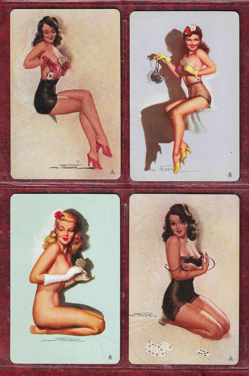 4 Vintage Strip Poker Playing Pinup Cards Earl MacPherson 1945 & 1946 NMint Sexy