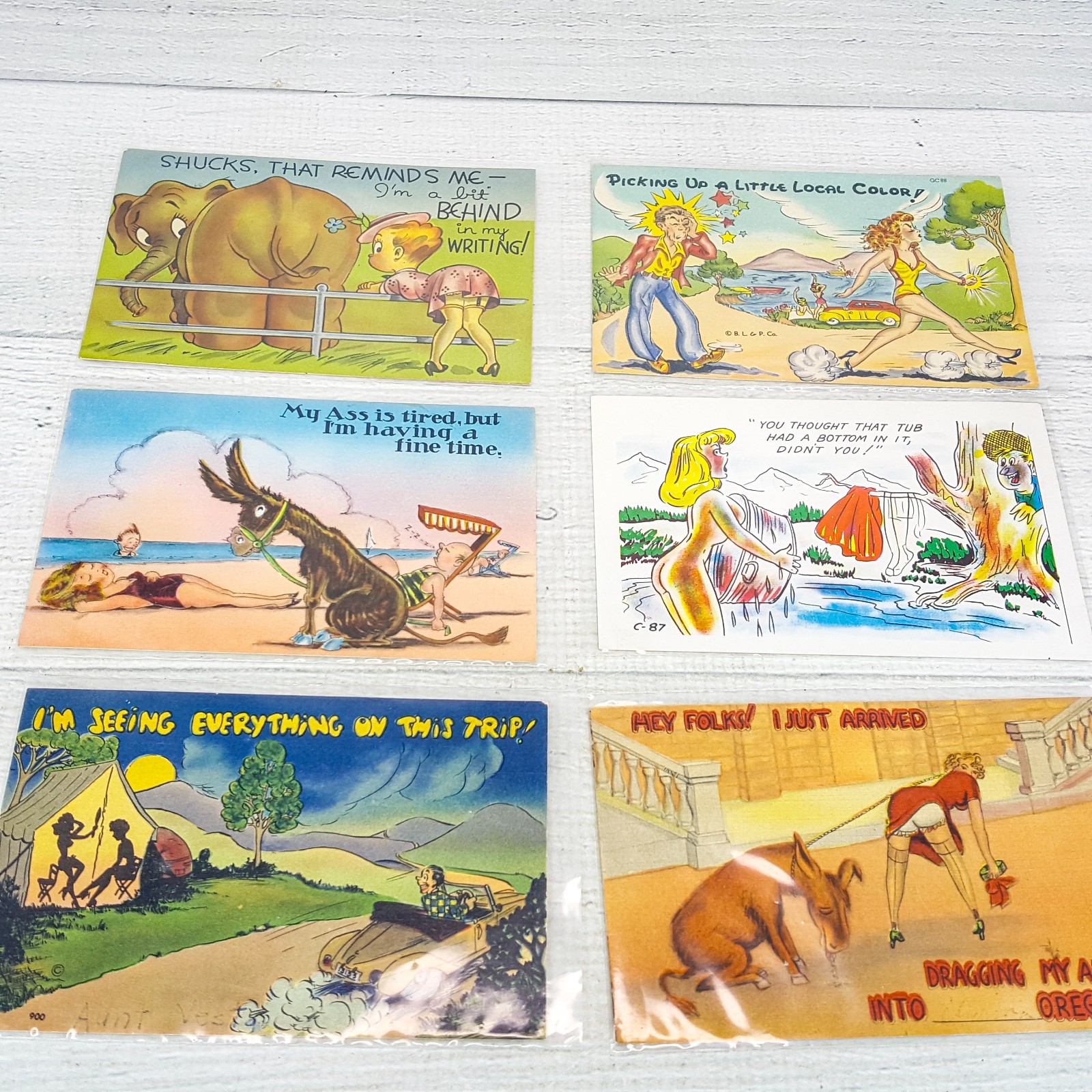 Vintage 50’s Humorous Cartoon Postcard LOT 6pc Risque Sexy Funny Vacation USA