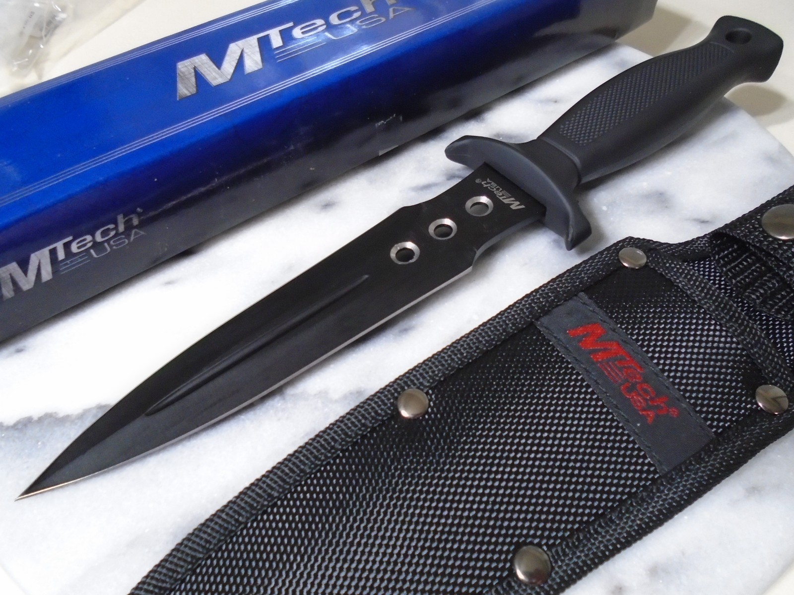 Mtech Black Dual Edge Dagger Fixed Blade Knife & Sheath MT-454 11 1/2″ OA New