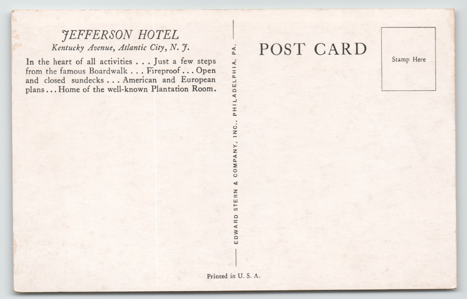Postcard Jefferson Hotel Atlantic City, NJ Multi View