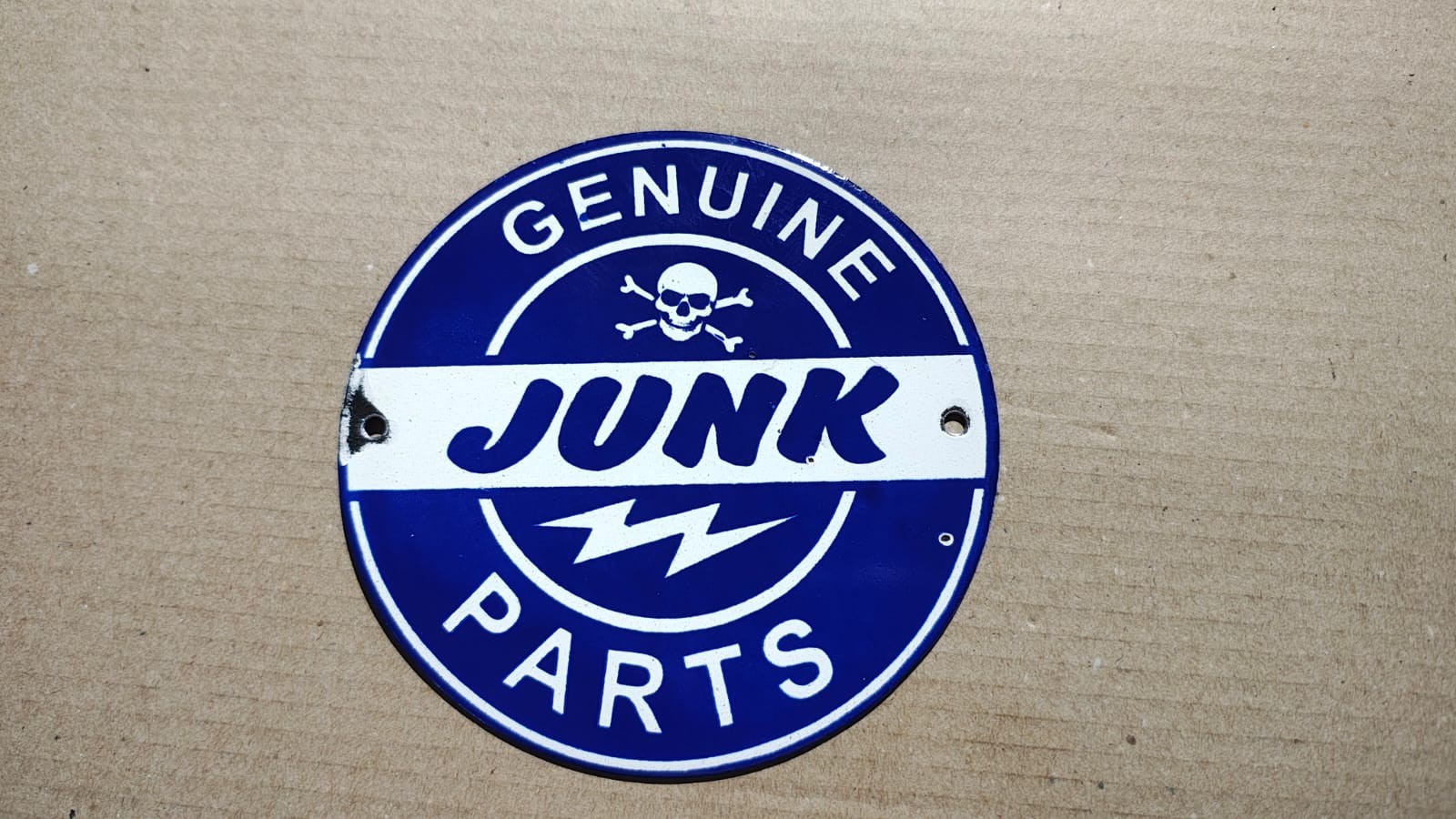 Junk Parts Porcelain Enamel Sign Size 6″ Inches Round