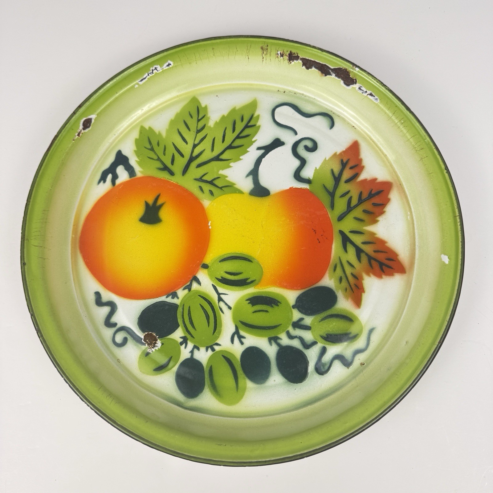 1950s Enamelware Serving Tray Metal Fruit Colorful 12″ Cottage Core
