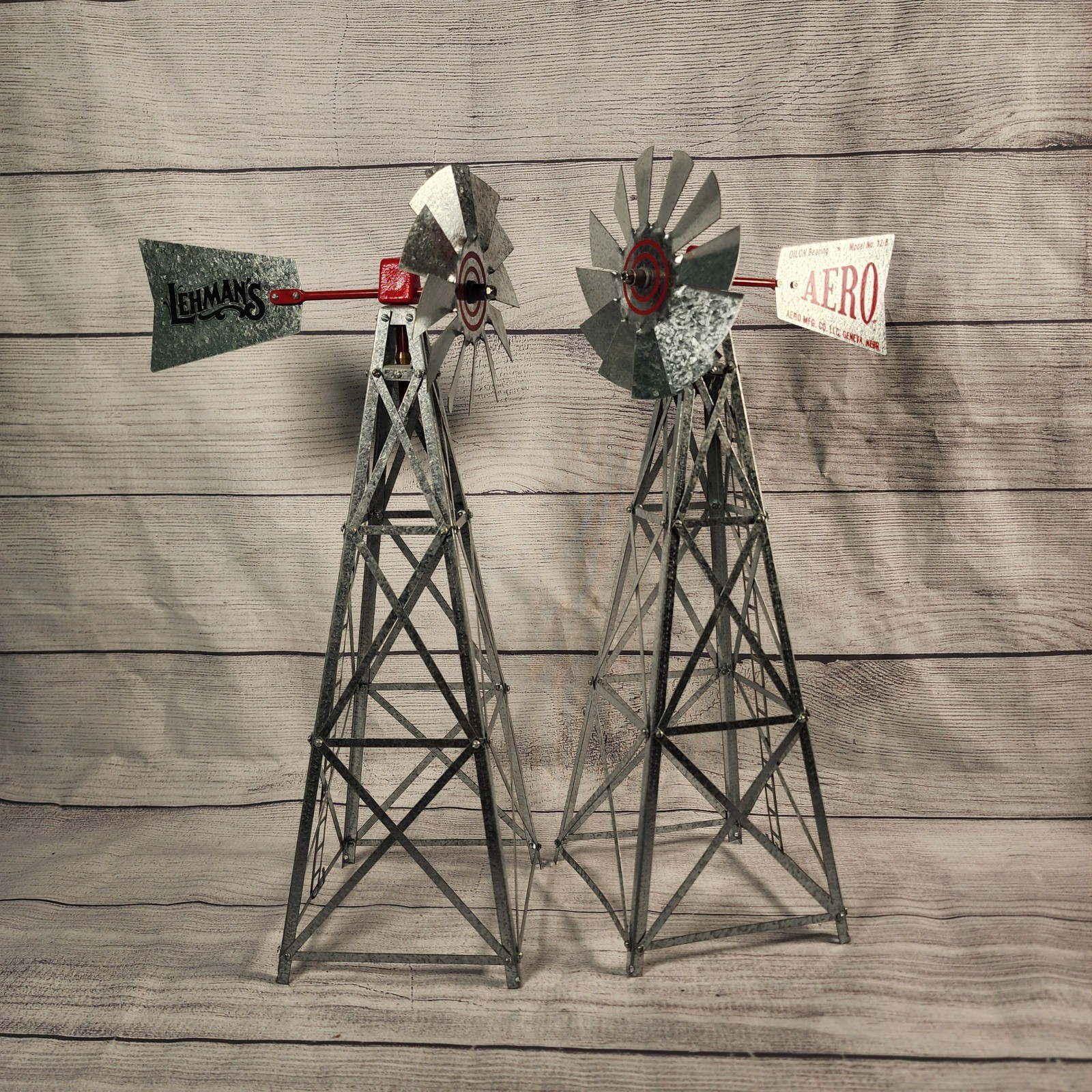 Galvanized Metal Windmill Models Set of 2, Aero Mfg Co LLC, Lehmans Sales Sample