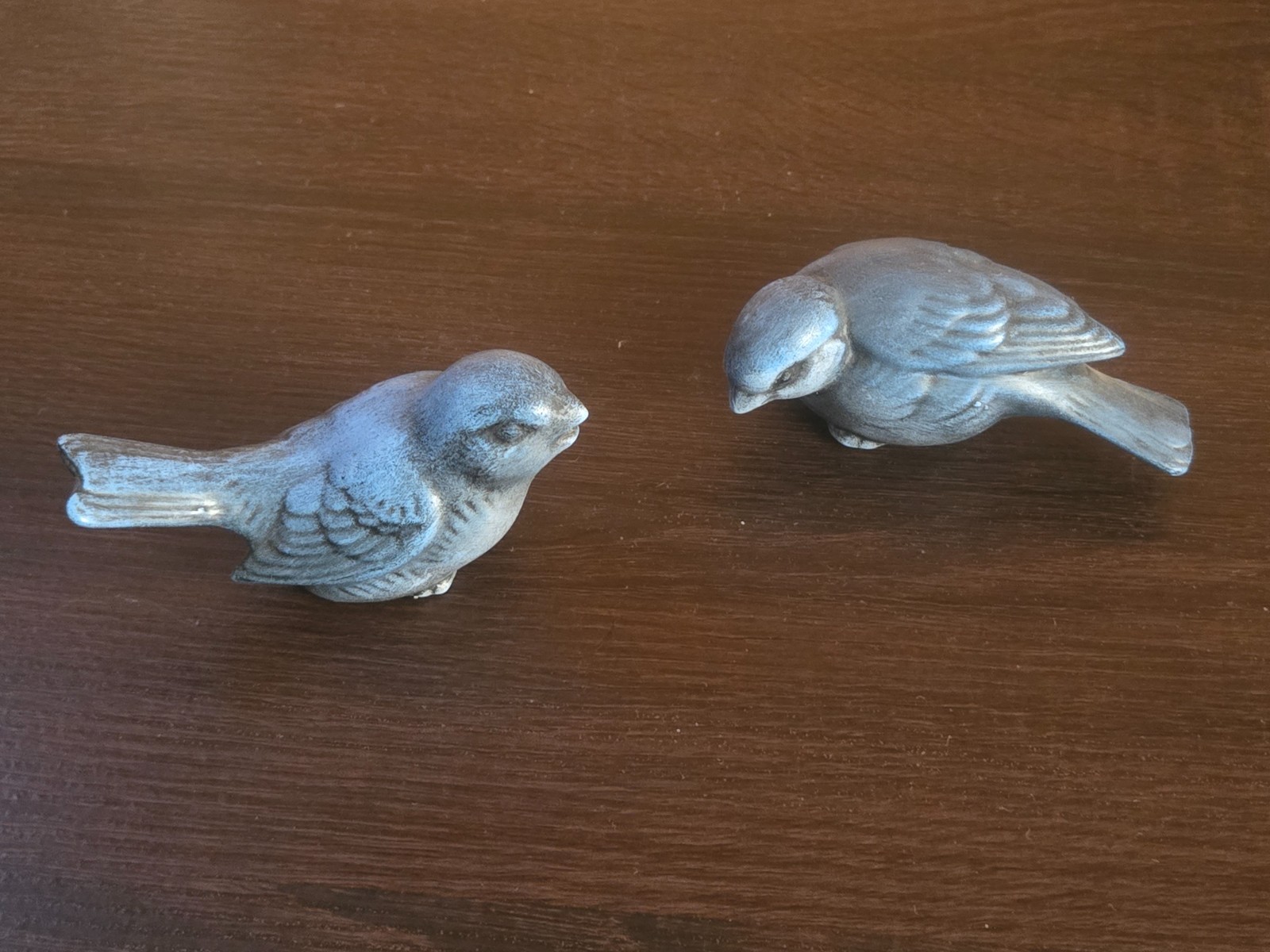 Pair Blue Gray Bird Figurines Small Decorative Shelf Decor Farmhouse Style