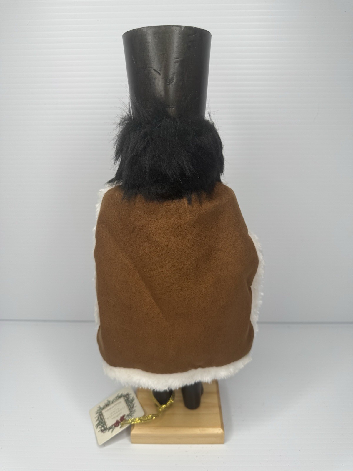 Wood Christmas Nutcracker 14″ Black Fur Gold Horn Bugle Brown Cape Decor