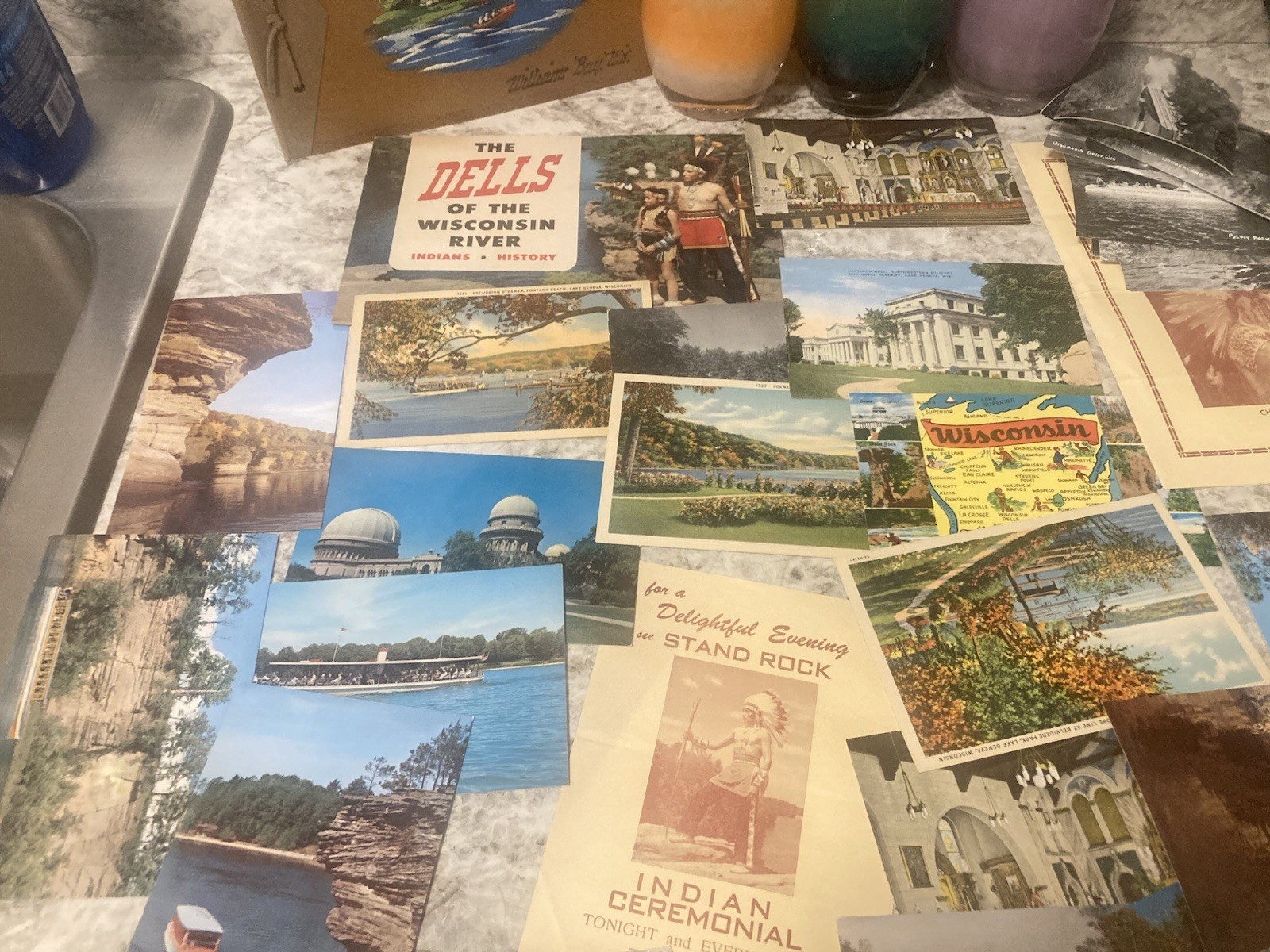 Huge Lot Wis. Scenic Sites Scrapbook Album Postcards Duck Tours Mixed 1950’s Etc