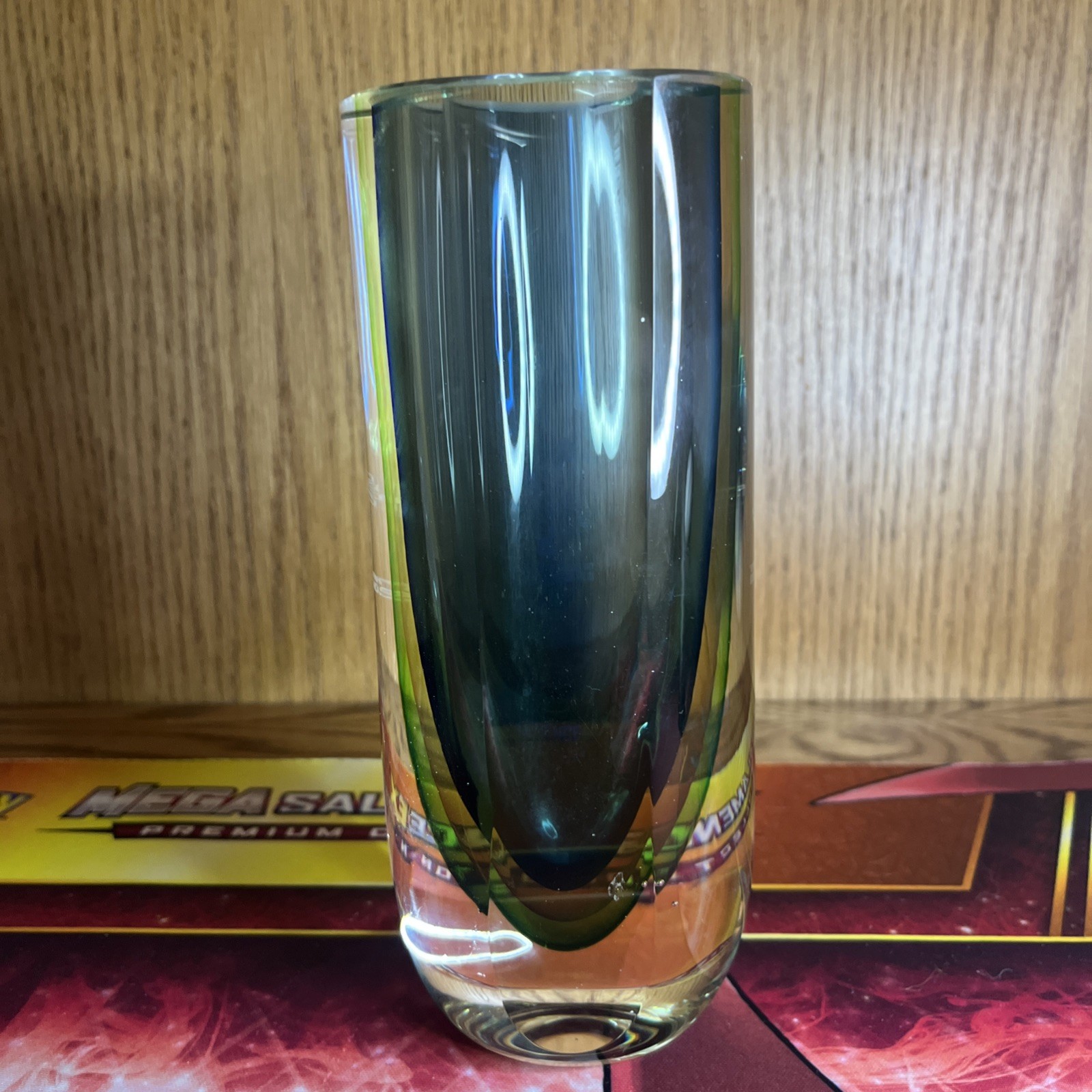 Blue-Green Colored Vase “The Future Of Rotary Is In Your Hands” Sommerso Murano