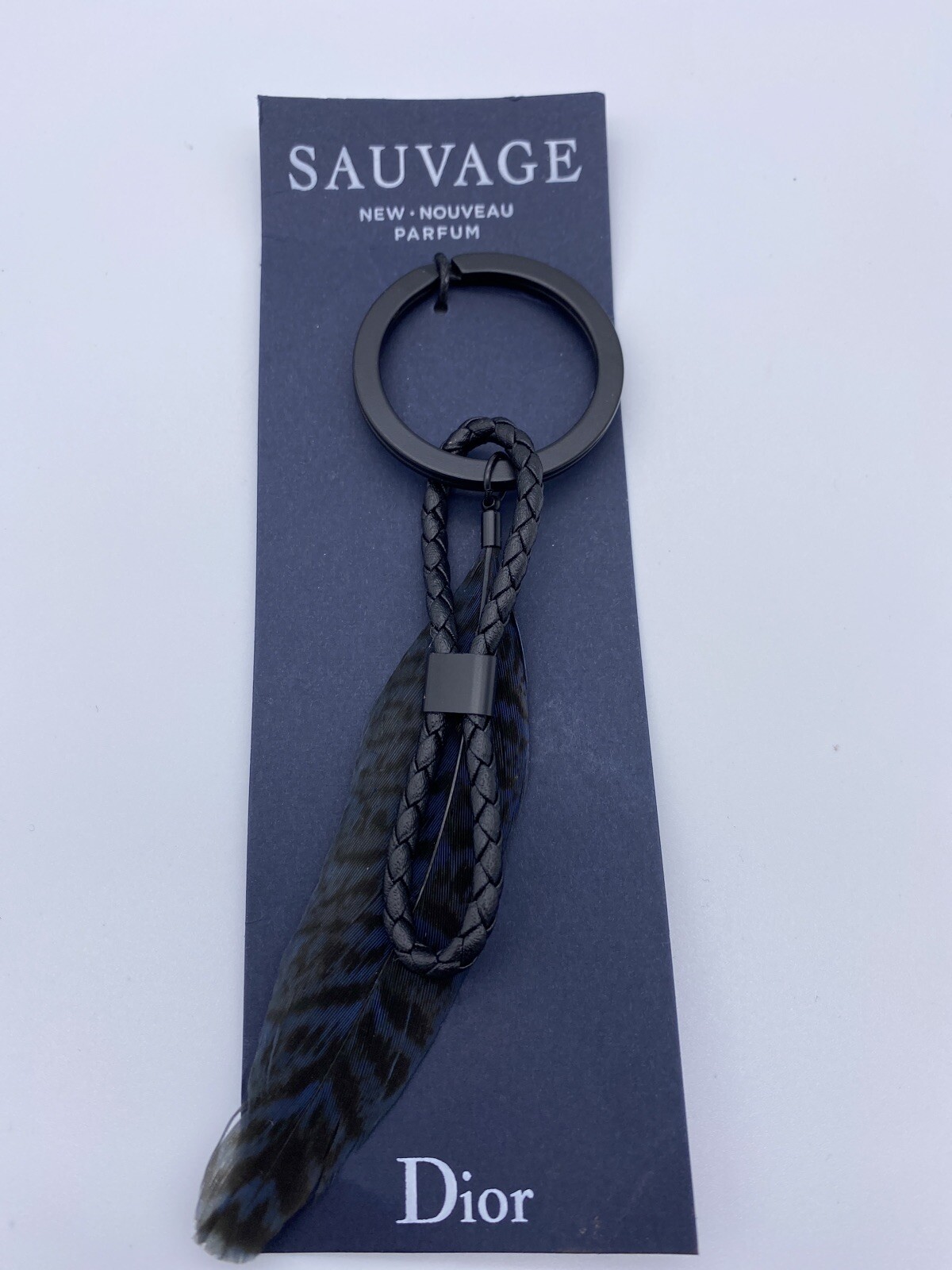 DIOR CHARM SAUVAGE BLACK BLUE KEY HOLDER feather RARE SEE PICTURES