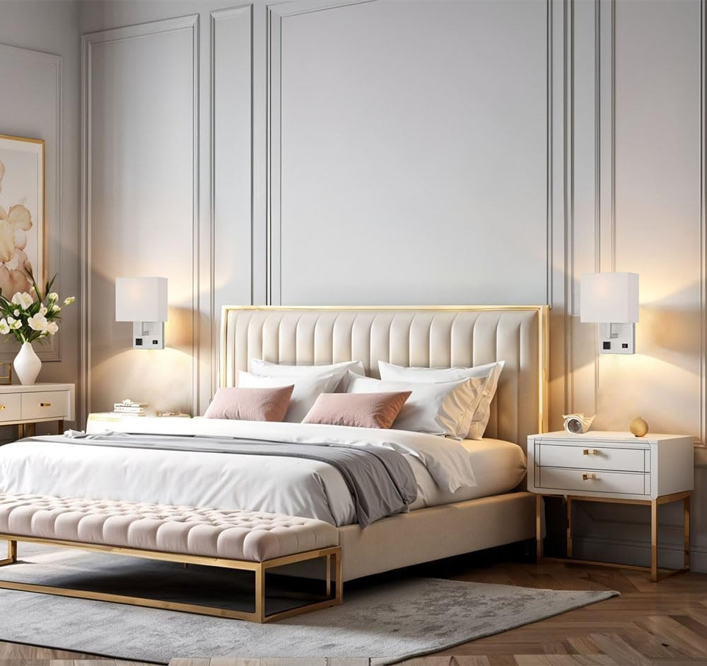 – Bedside Wall Light with Outlet,Wall Lamp,Wall Sconces,Wall Lamp for Bedroom,Li