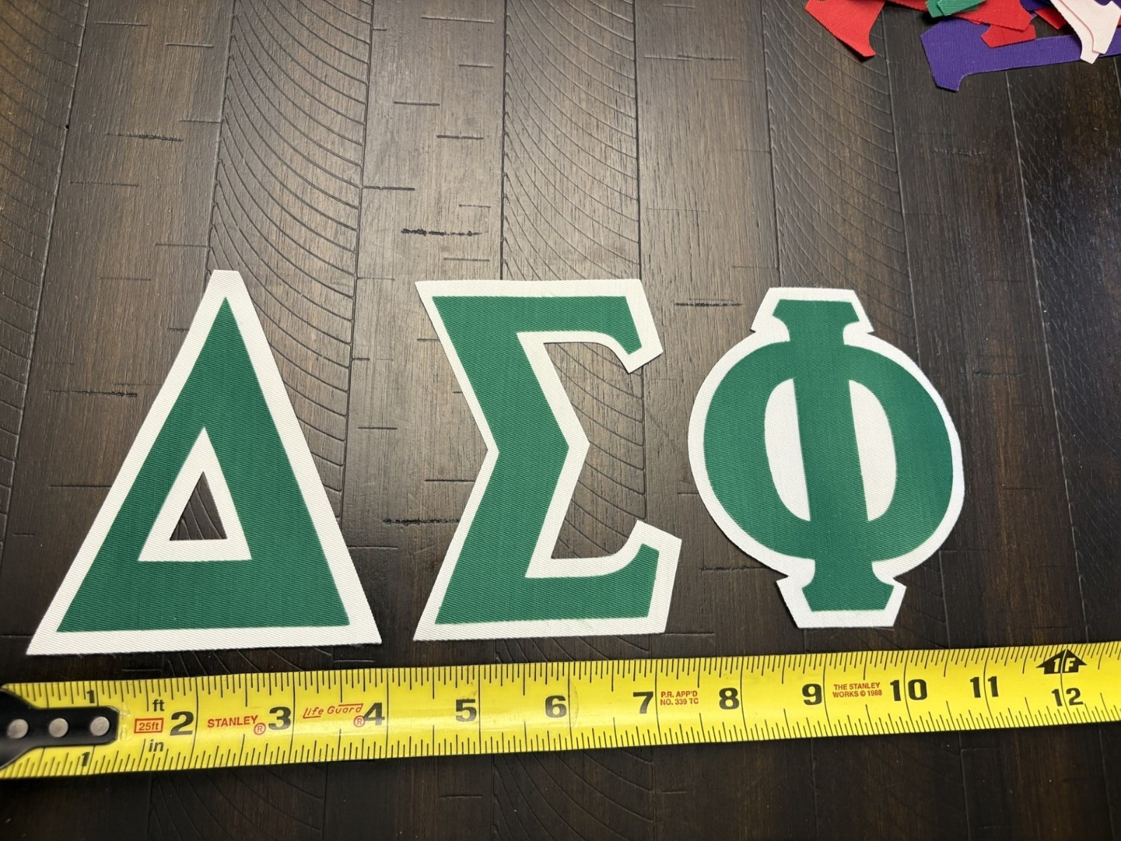 Delta Sigma Phi 4″ Greek Twill Sew On Letters Kelly/White Adhesive Backing