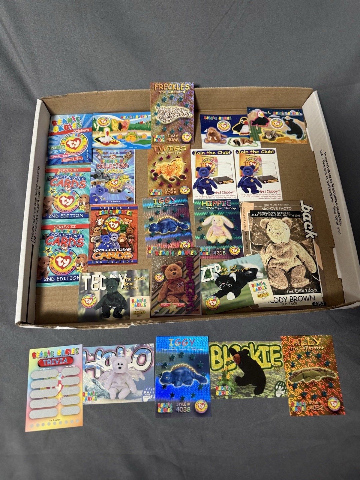 TY Beanie Babies Hologram Cards Lot Ally Iggy Twigs Freckles Hippie