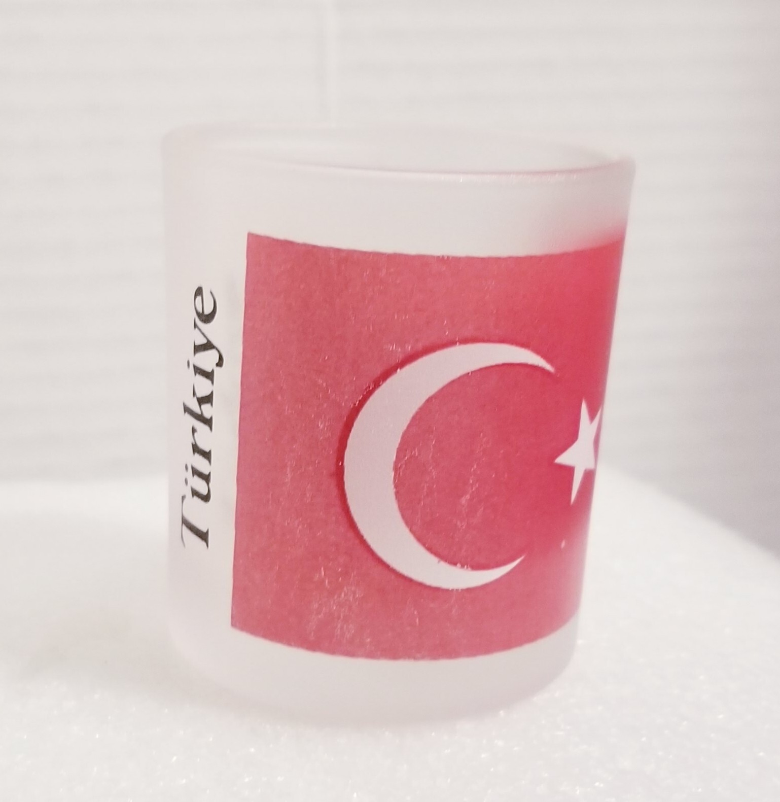 TURKIYE FLAG Turkey Frosted Look SHOT GLASS! Great Condition!
