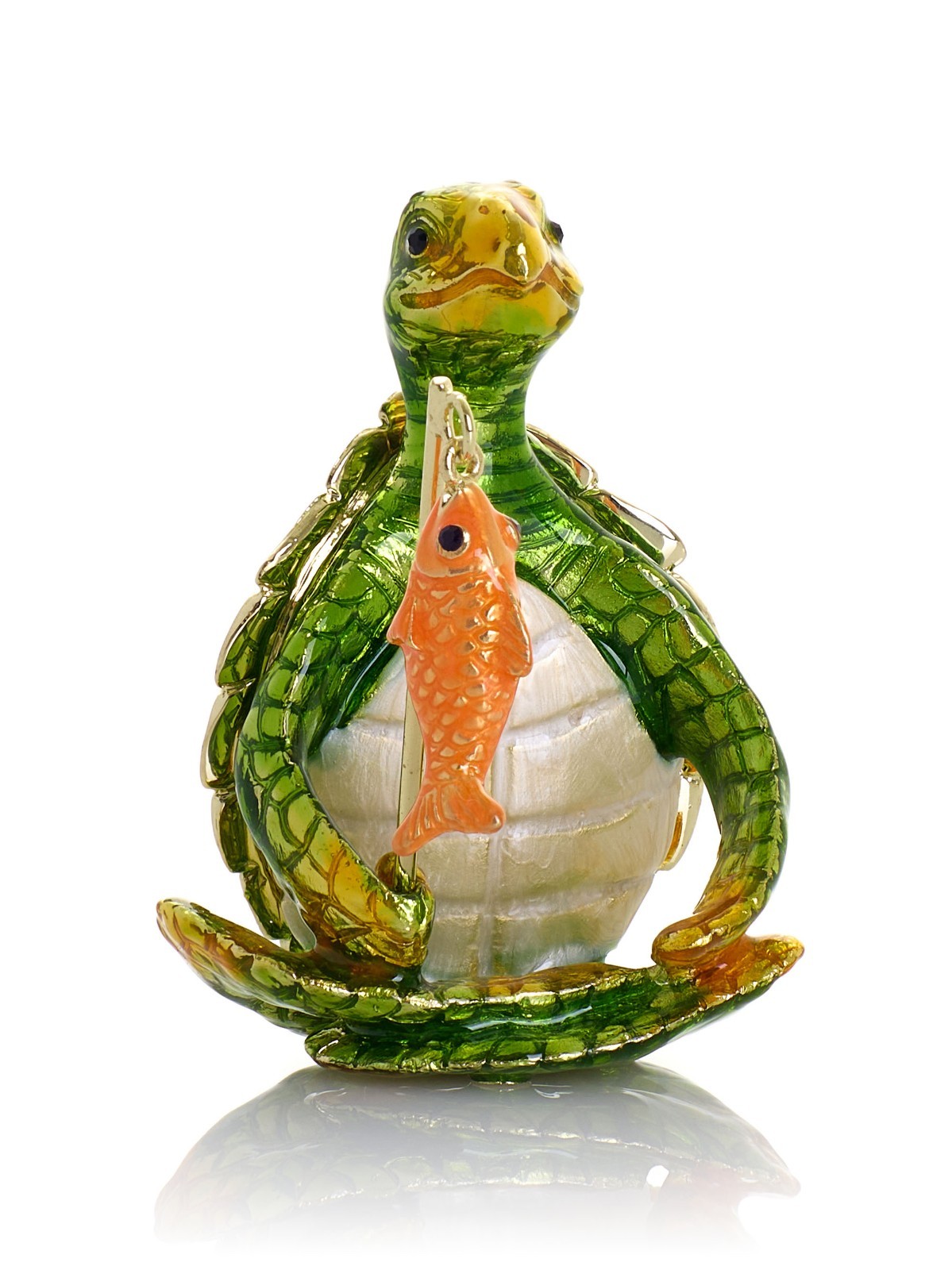 Keren Kopal Turtle Fishing Hand made Trinket box Decorated & Austrian Crystals