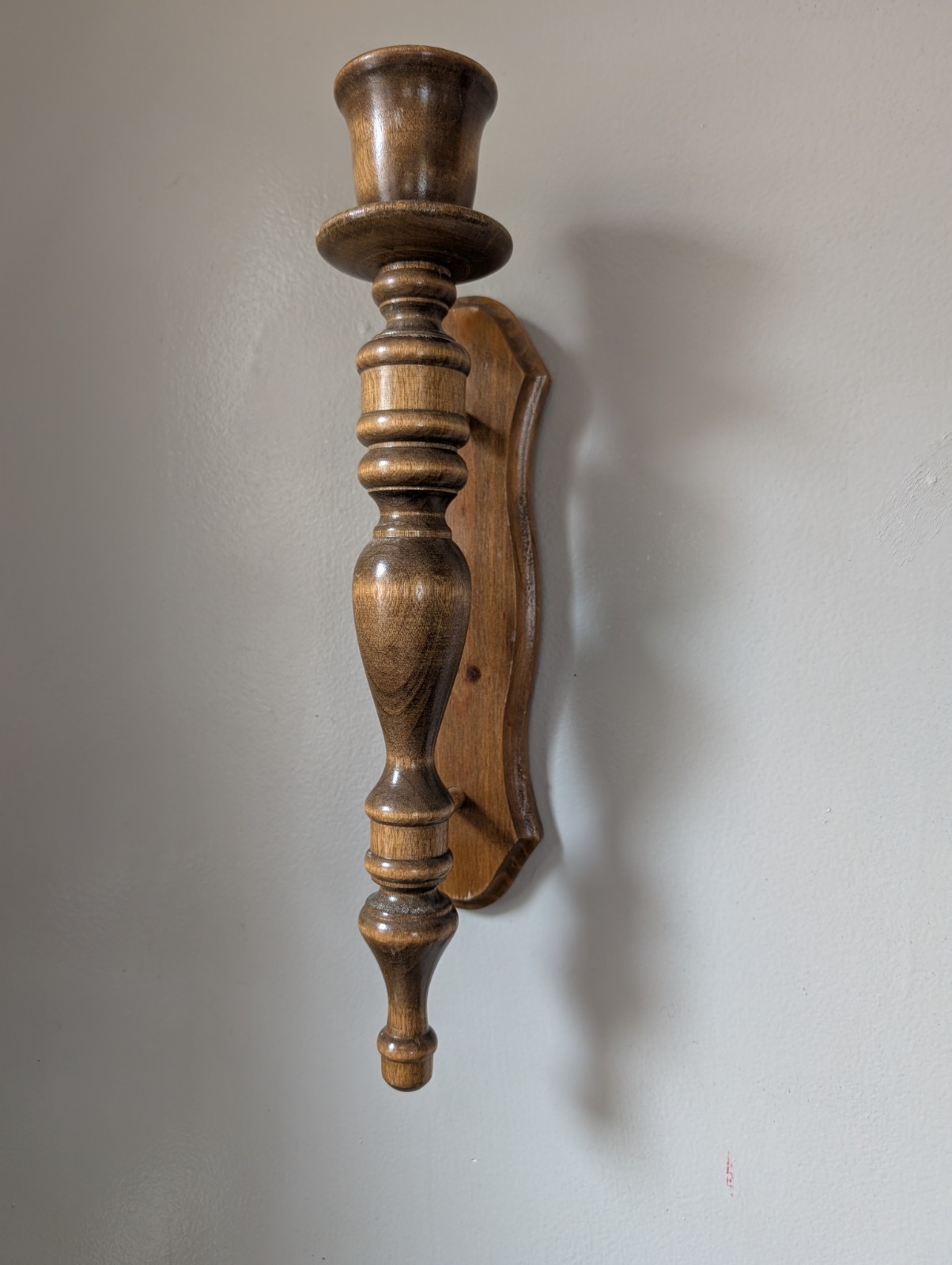 Vintage Turned Wood Wall Sconce Candle Holder 15″ Rustic Colonial Cottage Decor