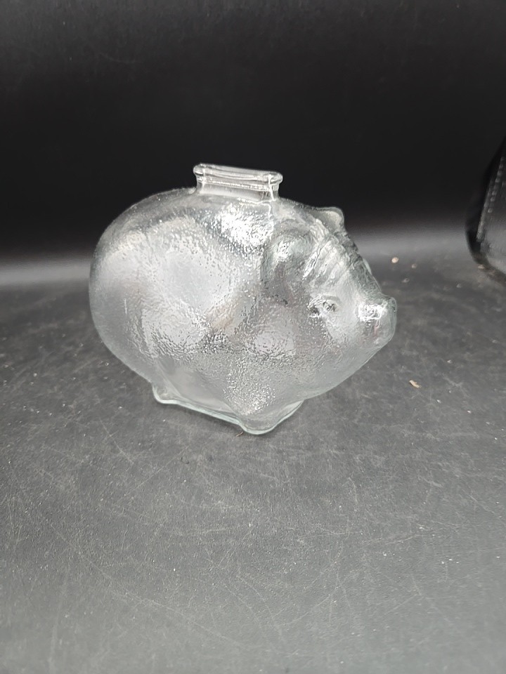 Vintage Anchor Hocking Glass Pig Coin Bank Big Clear Piggy Bank 6.5″ x 5.5″
