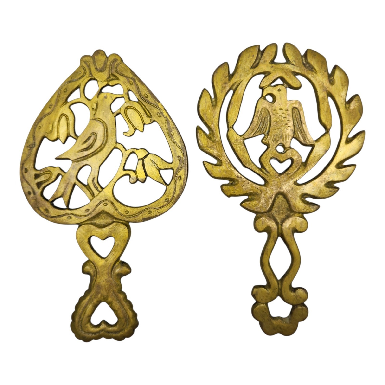 Vintage Brass Trivet Set of 2 Gold Tone Bird Eagle Japan MCM