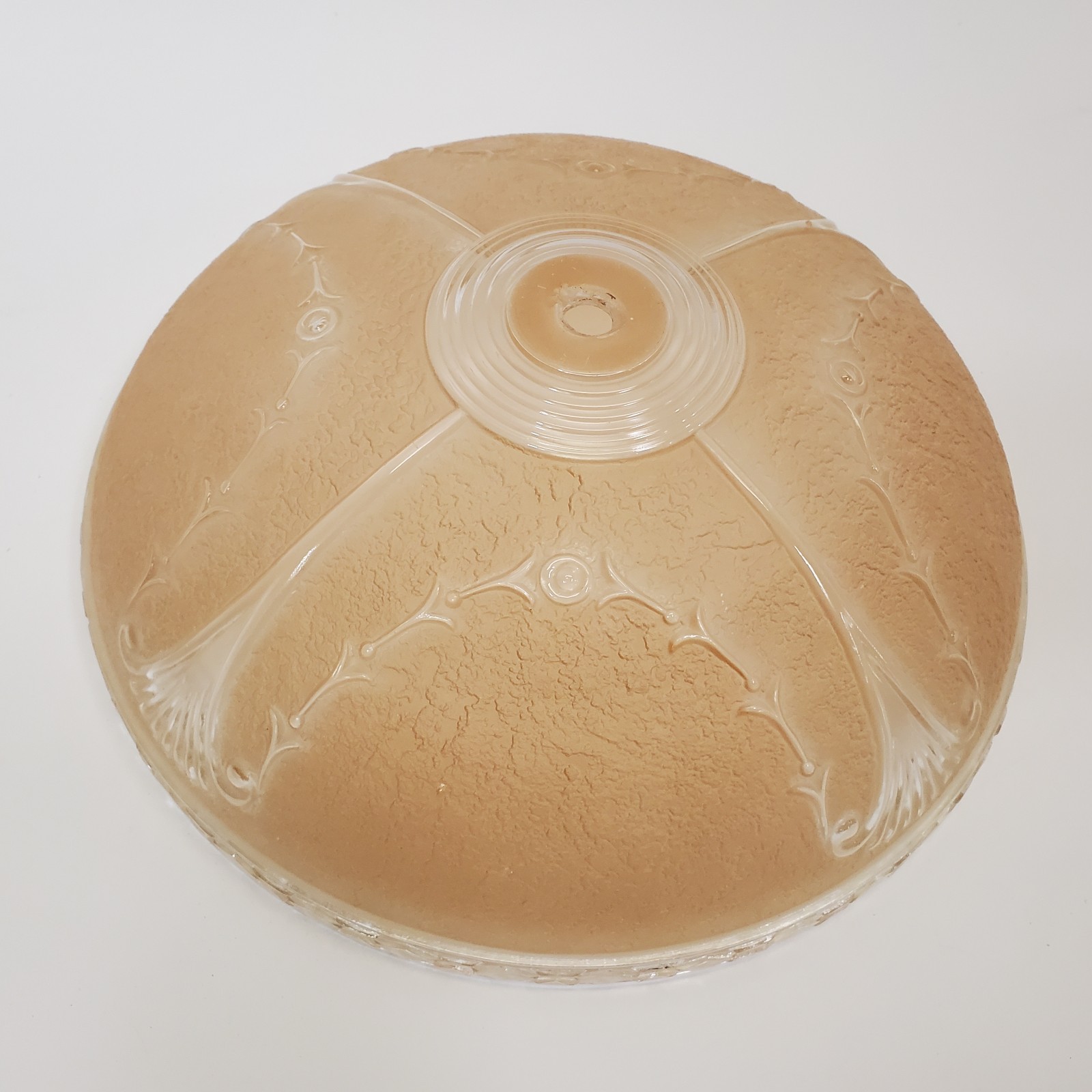 VTG 12.5in Amber Pressed Glass Ceiling Light Shade Art Deco Style Floral Bowl