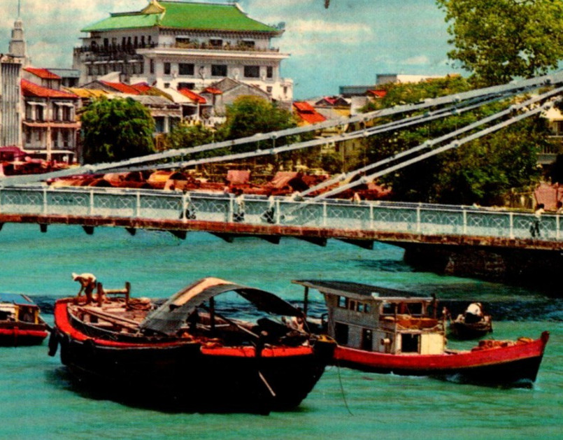 Vintage Postcard The River & Cavenagh Bridge Singapore c1973