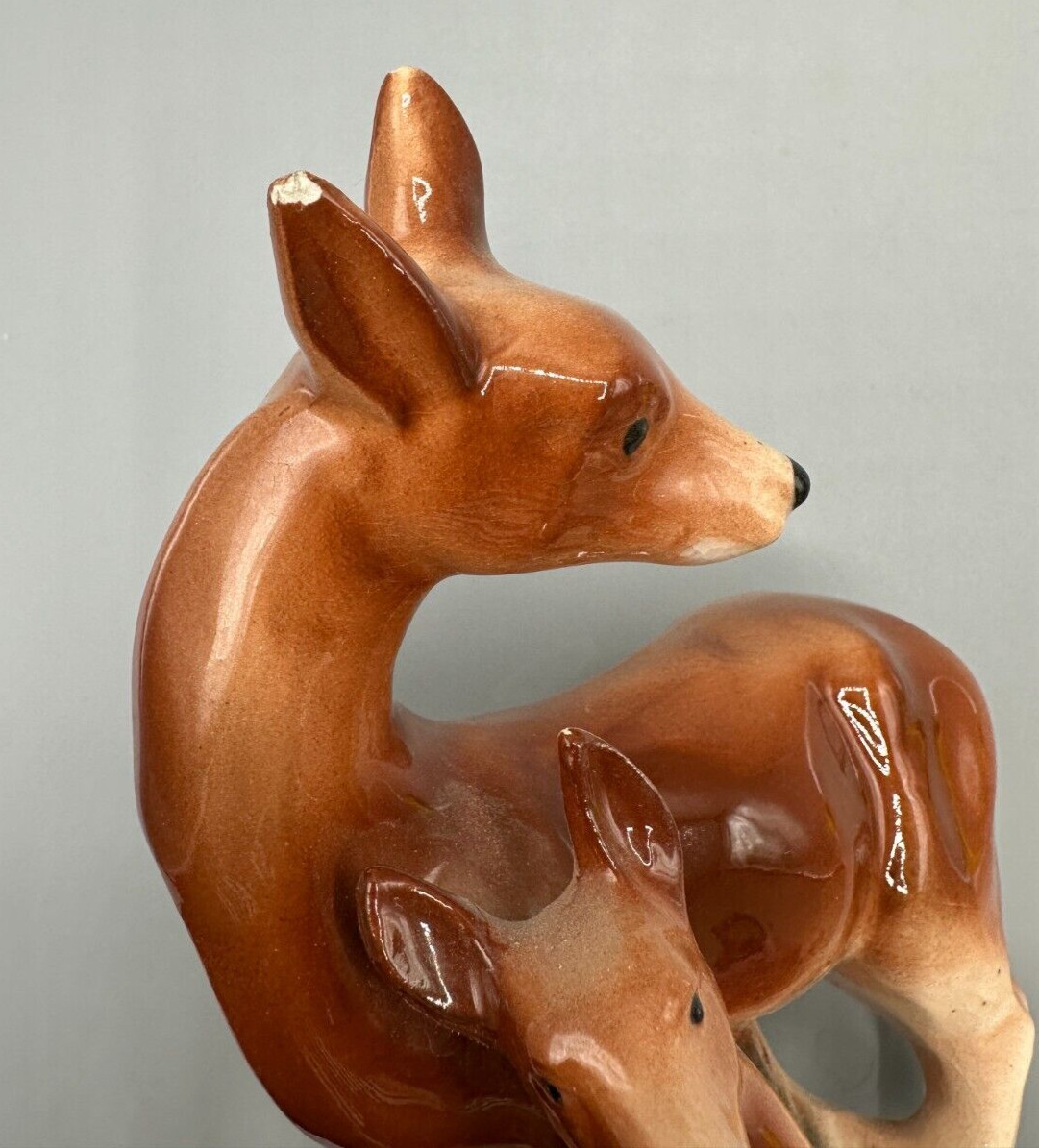 Vintage Glazed Ceramic Deer Figurine Doe and Fawn Made in Japan