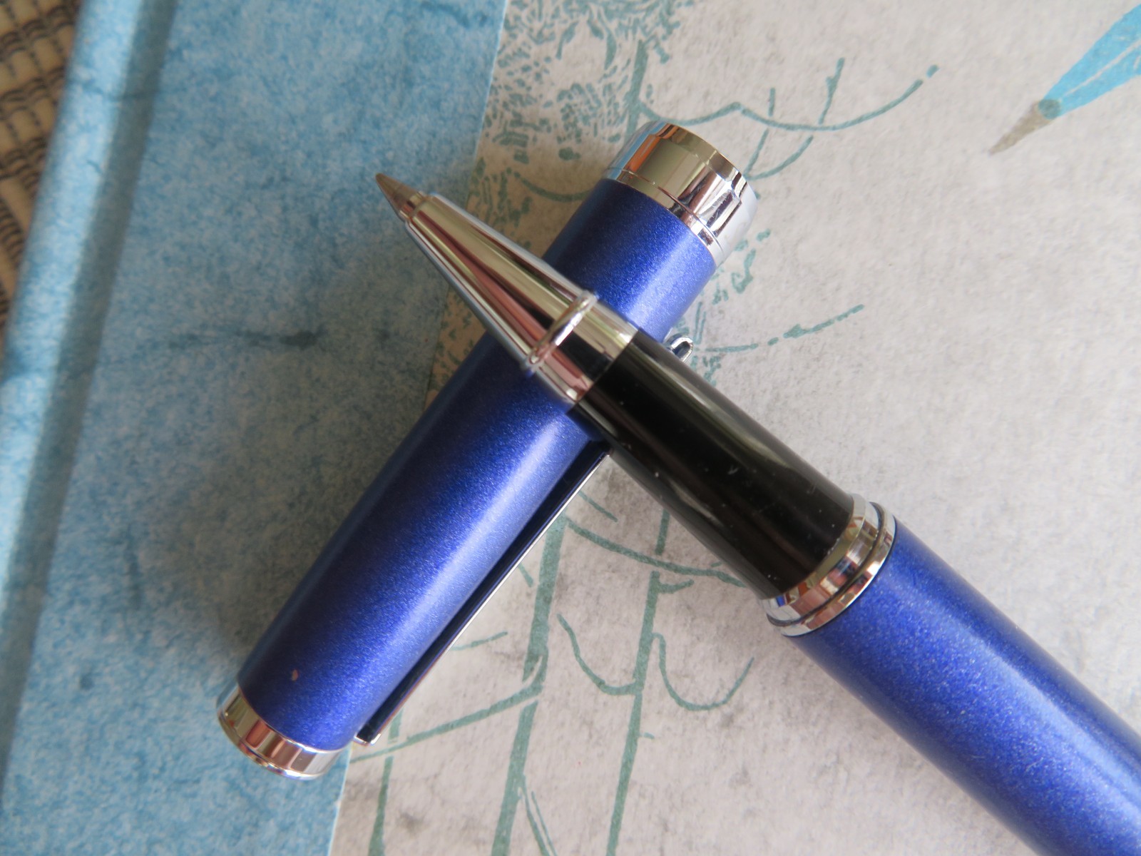 Reflections Fine Writing Instruments Brushed Blue w/Silver trim Rollerball Pen