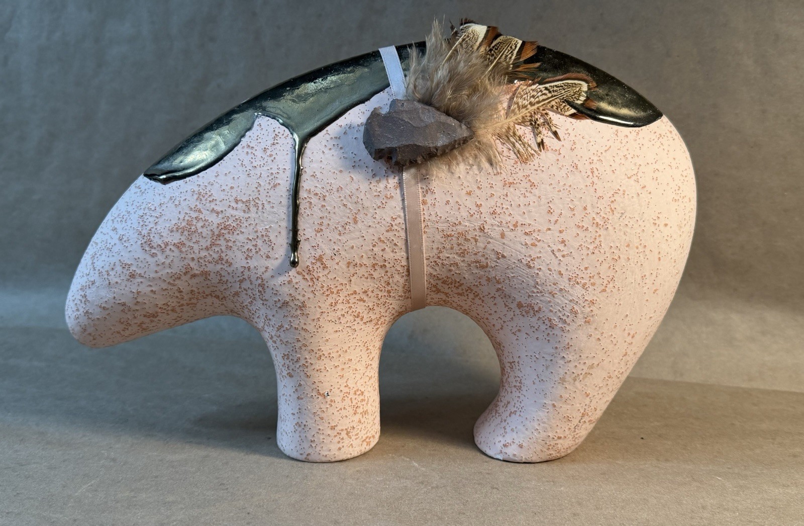 Native American Spirit Bear – turquoise and beige – gold trimmed