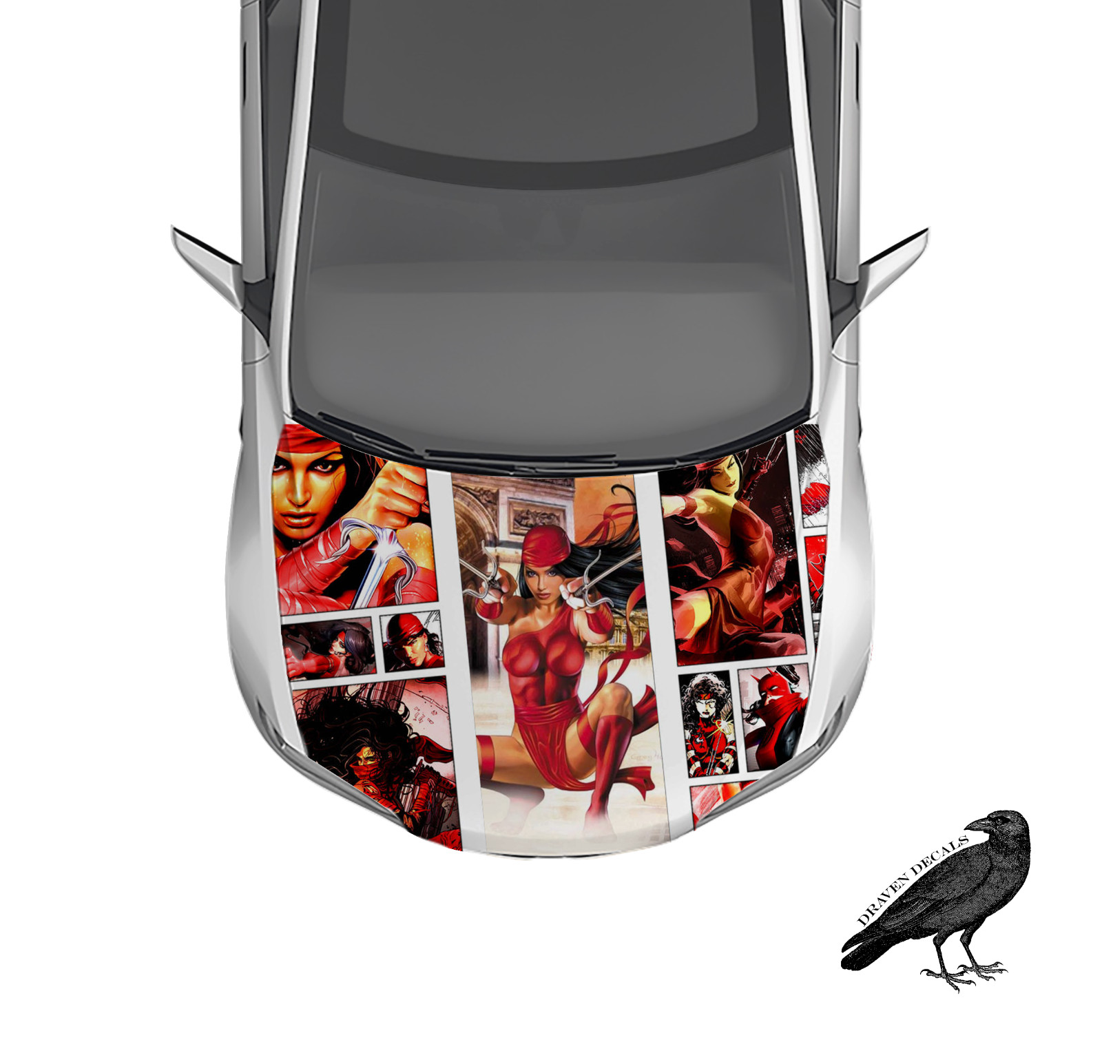 Elektra Comic V2 Anime Hood Wrap Weatherproof Vinyl Car Decal 50″ X 65″