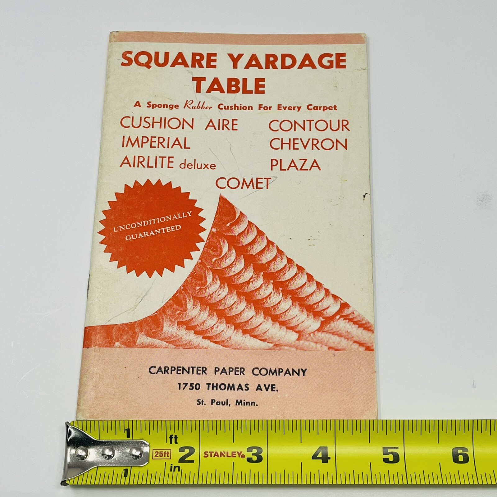 50s Square Yardage Table Sponge Rubber Carpet Cushion Carpenter Paper St Paul MN